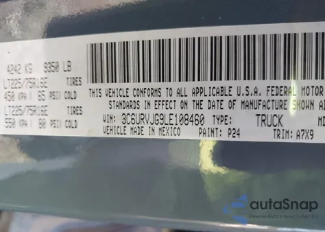 2020 Ram Promaster 3500 Cargo Van High Roof 159 Wb Ext из США, поврежденный, VIN 3C6URVJG9LE108460